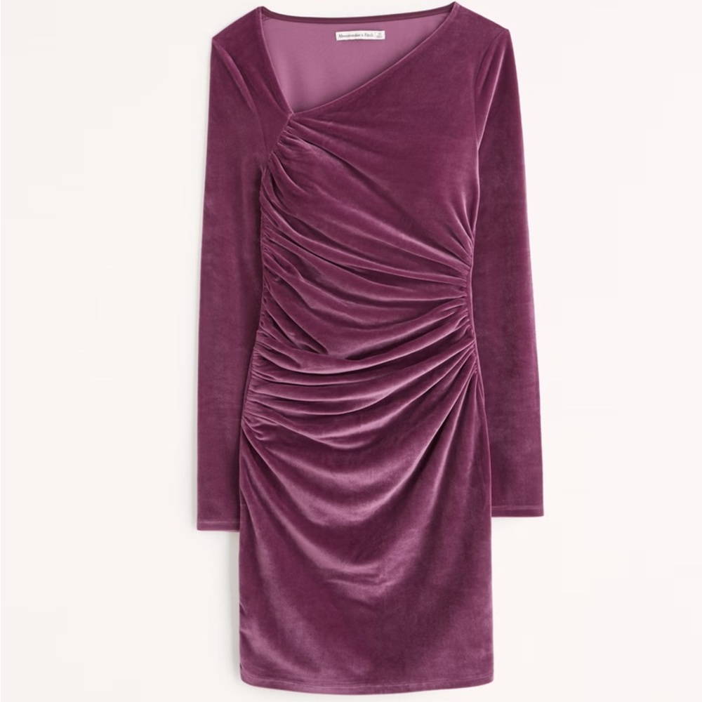 Asymmetrical neckline velvet mini dress